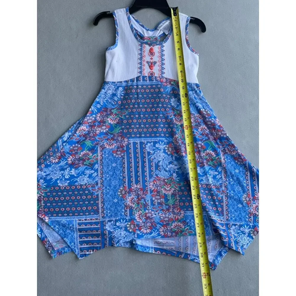 JONA MICHELLE GIRLS BOHO BLUE FLORAL PATCHWORK SUNDRESS - SIZE 8